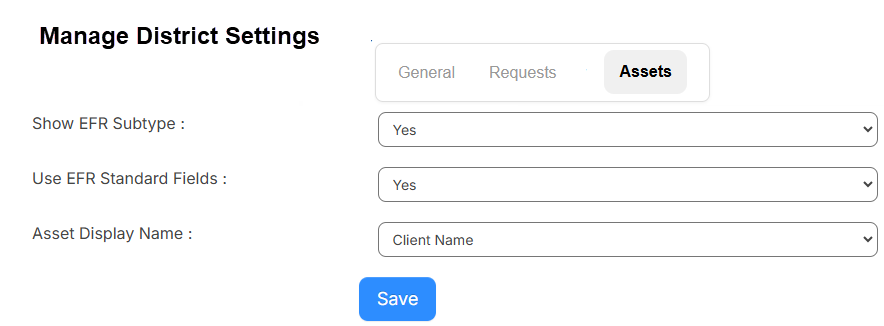 General settings - Assets tab